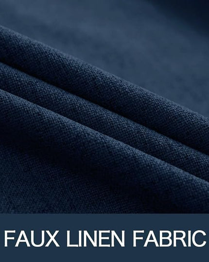 MIULEE Linen Textured Curtains for Bedroom Solid 100% Blackout Thermal Insulated Midnight Blue Grommet Room Darkening Curtains & Drapes Luxury Decor for Living Room Nursery 52 x 45 Inch (2 Panels)