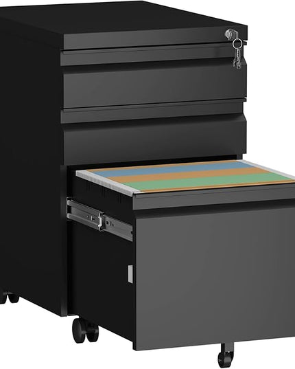 Filing Cabinet,Under Desk File Cabinet with Wheels,Mobile Metal Filing Cabinets for Home Office,Letter/Legal/A4 Size,Black