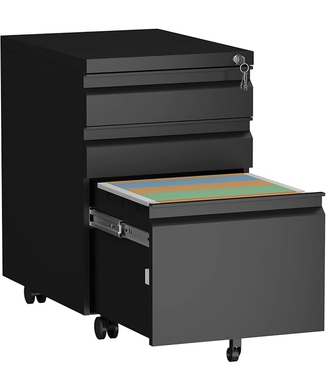 Filing Cabinet,Under Desk File Cabinet with Wheels,Mobile Metal Filing Cabinets for Home Office,Letter/Legal/A4 Size,Black
