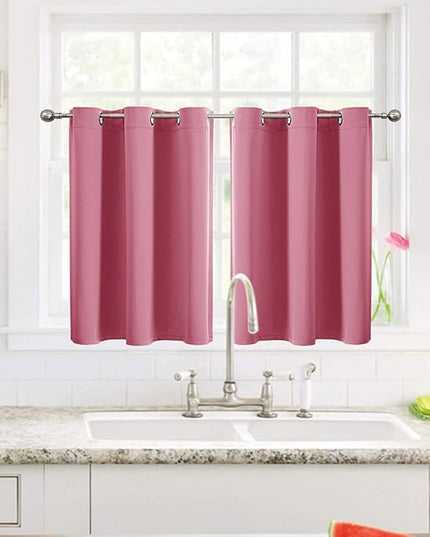 ChrisDowa Small Window Curtains for Kitchen and Bedroom - Grommet Short Thermal Insulated Room Darkening Curtains (2 Panels, Pink, 52 x 36 Inch)