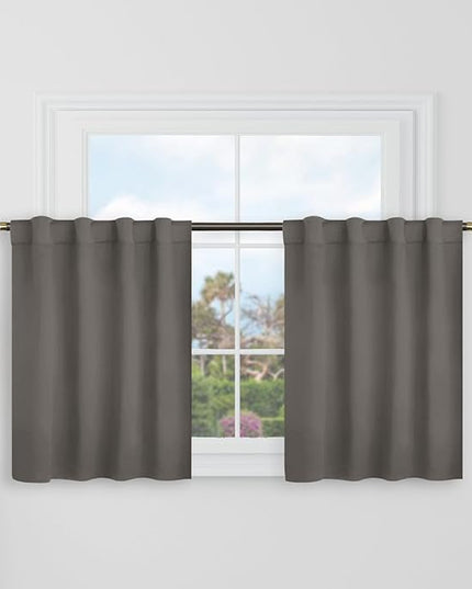 BGment Short Blackout Curtains 30 Inch Length for Small Windows - 34 x 30 inch Curtains Rod Pocket and Back Tab Thermal Insulated Room Darkening Curtains for Kitchen/Cafe Room, 2 Panels, Grey