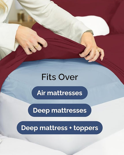 Extra Deep Full Sheet Set - 6 Piece Breathable & Cooling Sheets - Hotel Luxury Bed Sheets Set - Easy & Secure Fit - Soft, Wrinkle Free & Comfy Sheets Set - Burgundy Sheet Set with Extra Deep Pockets
