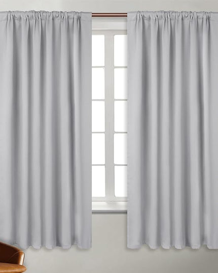 BGment Rod Pocket and Back Tab Blackout Curtains for Bedroom - Thermal Insulated Room Darkening Curtains for Living Room, 2 Window Curtain Panels (52 x 63 Inch, Light Grey)