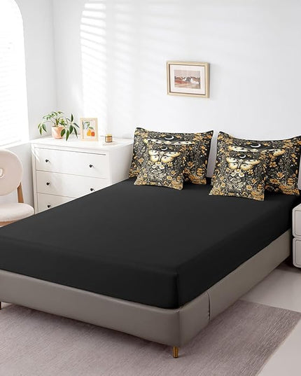 Feelyou 7 Piece Boho Death Moth Bed in a Bag Queen for Boys Kids Butterfly Moth Sheet Set,Flower Mushroom Rustic for Girls Women Moon Sun Bedding Set with Comforter Boho Style Cushion Covers