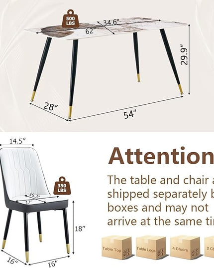 6 Chair Dining Table Set,6 Person Dining Table Set, Sintered Stone Kitchen Table Top and Modern Chairs Set of 6 for Kitchen Dining Room