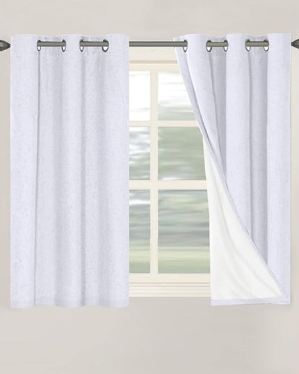 H.VERSAILTEX Primitive Linen Curtains 100% Blackout Curtain Drapes Burlap Curtains with White Thermal Insulated Liner, Grommet Top Drapes Living Room/Bedroom (2 Panels, 42 x 45 Inch, Bright White)