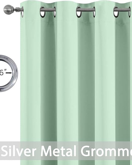 Yakamok Green Curtains 84 Inches Length Blackout Curtain for Bedroom-Light Sage Green Room Darkening Thermal Insulated Grommet Drapes Panels for Living Room, 52W x 84L, Light Sage, 2 Panels