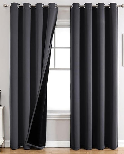 ChrisDowa 100% Blackout Curtains 108 inch Long for Bedroom with Black Liner, 2 Thick Layers Total Blackout Thermal Insulated Grommet Window Curtains 2 Panels Set (Dark Grey, 52 x 108 Inch)