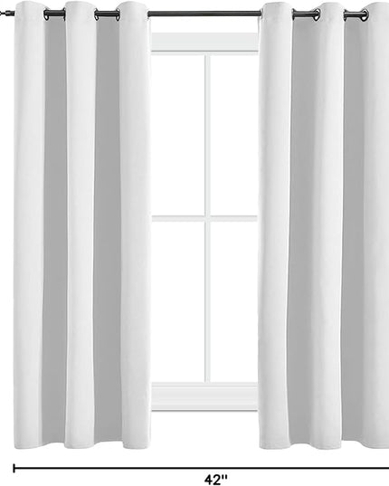 Blackout Curtains for Bedroom Thermal Insulated Light Blocking Room Darkening Curtains Solid Grommet Window Drapes for Living Room, Set of 2 Curtain Panels 42 W x 54 L inch Long Ash White