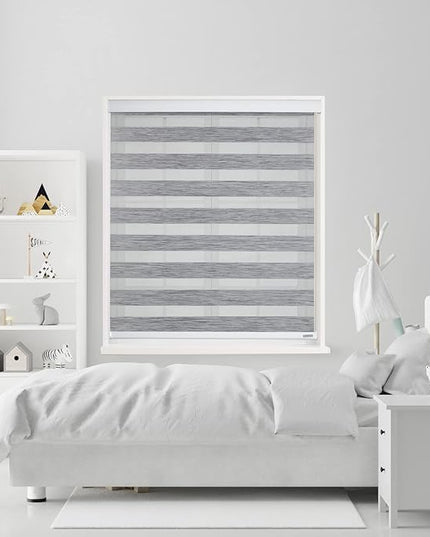 Shadesu Custom Cut Size Cordless Zebra Blinds for Windows (Grey Color) (Maximum Height 72") (Width 79")