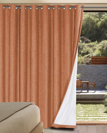 H.VERSAILTEX Linen Blackout Curtains Durable Thick Textured Linen Look 100% Blackout Patio Door Curtain Anti Rust Grommet Extra Wide Sliding Door Curtain Panel, Orange, W100 x L84 inch