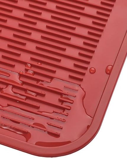 Silicone Dish Drying Mat for Multiple Usage,Easy clean,Eco-friendly,Heat-resistant Silicone Mat for Kitchen Counter or Sink,Refrigerator or Drawer Liner Red XL 18 inches x 16 inches