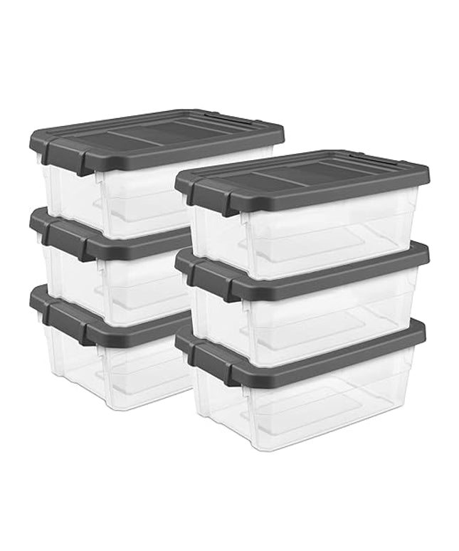 Sterilite 6-Pack Modular Stacker Box, Durable Clear Plastic Storage Bins with Latching Lids, 16 Quart - Stackable Organizing Container Boxes for Closet, Bathroom, and Office
