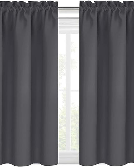 DWCN Blackout Curtains for Bedroom 54 Inch Length 2 Panels Set, Solid Thermal Insulated Energy Saving Rod Pocket Window Treatment Curtains Blackout Drapes (W38 x L54 Inch, Dark Grey)