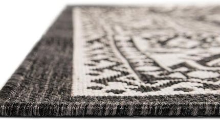 Rugs.com Outdoor Aztec Collection Rug – 6 Ft Square Charcoal Gray Flatweave-Pile Rug Perfect for Living Rooms, Kitchens, Entryways