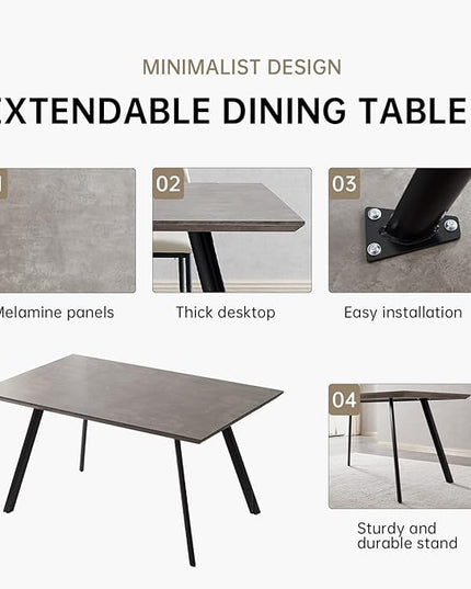 ZckyCine 46.5" Modern Dining Table Set for 4-6 People Kitchen Dining Room Table Set Extendable Wood Dining Table and 4 Upholstered Chairs, Home Kitchen Furniture