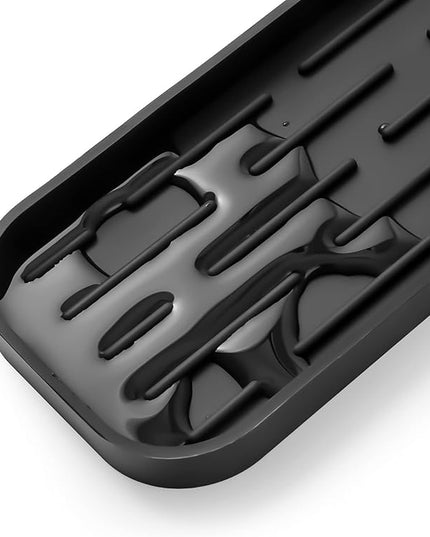 Silicone Kitchen Sink Organizer Tray for Multiple Usage,Eco-Friendly Sponges Holder for Kitchen Bathroom Counter or Sink,Dish Soap Dispenser,Scrubber,Bottle,Cup (Black, 12"×4")