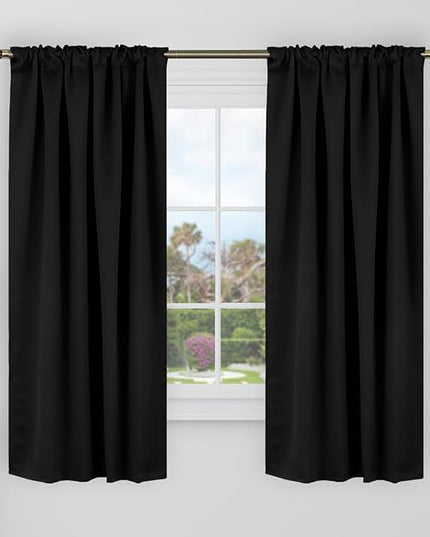 BGment Black Blackout Curtains 60 Inches Long for Bedroom - 34 x 60 inch Window Curtains Panels Rod Pocket and Back Tab Thermal Insulated Room Darkening Drapes for Kids Room, 2 Window Panels Set