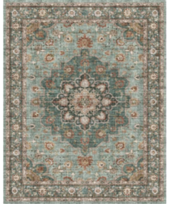 Washable 5x5 Rug Square - Ultra Soft Living Room Area Rug Under Sofa Non-Slip Rugs for Bedroom Dining Room - Stain Resistant Farmhouse Decor for Family with Pets & Kids (Green, 5x5)