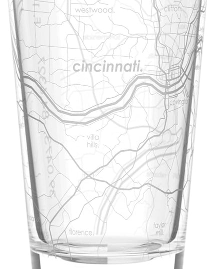 Well Told Engraved Cincinnati Ohio Map Pint Glass, Etched Beer Gift (16 oz, Clear) City Map Pint, Custom City Glassware, Gifts For Beer Lovers