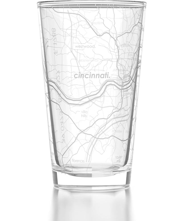 Well Told Engraved Cincinnati Ohio Map Pint Glass, Etched Beer Gift (16 oz, Clear) City Map Pint, Custom City Glassware, Gifts For Beer Lovers
