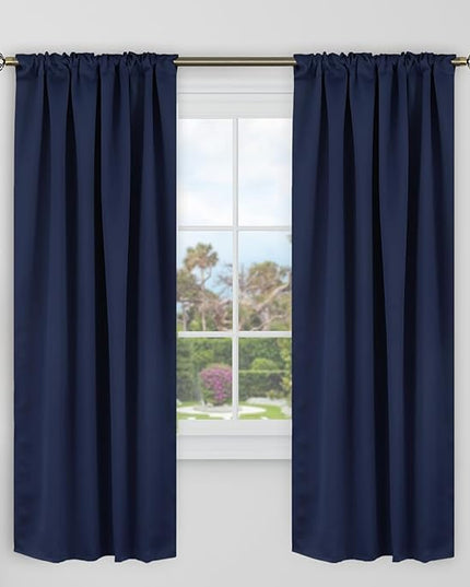 BGment Blackout Thermal Curtains Panels 72 Inches Long for Living Room - 34 x 72 Inch Curtains Noise Reducing Energy Efficiency Room Darkening Solid Rod Pocket and Back Tab Drapes, 2 Panels, Navy Blue