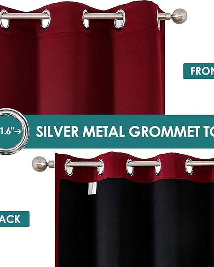 ChrisDowa 100% Blackout Curtains 78 inch Long for Bedroom with Black Liner, 2 Thick Layers Total Blackout Thermal Insulated Grommet Window Curtains 2 Panels Set (Burgundy, 42 x 78 Inch)