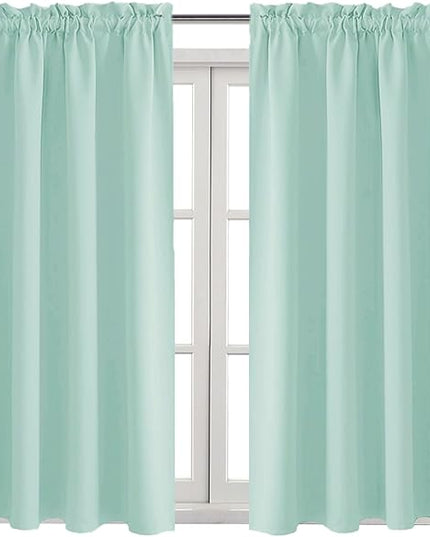 DWCN Blackout Curtains for Living Room Thermal Insulated, Energy Saving & Noise Reducing Bedroom Curtains, Mint Green, W 52x L 45 Inch, Set of 2 Rod Pocket Curtain Panels