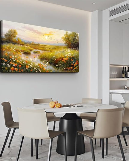 ERQINHUA Wall Art For Living Room Canvas Wall Decor For Bedroom Flower landscape Watercolour Painting Office Decoration Countryside Sunrise Scenery Wall Picture Ready To Hang Home Decor 20"X40"