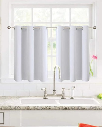 ChrisDowa Small Window Curtains for Kitchen and Bedroom - Grommet Short Thermal Insulated Room Darkening Curtains (2 Panels, Greyish White, 52 x 36 Inch)
