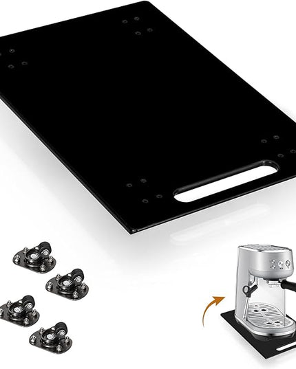 360° Sliding Tray for Coffee Maker & Kitchen Appliances - Silent Rubber Wheels, Acrylic Organizer Tray for Under Cabinet - Space Saving Countertop Accessory, 9.8x14 Inch (Black)