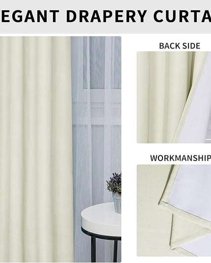 Easy-Going Linen Look Blackout Curtain Grommet Window Curtain Drapes for Bedroom, Living Room Thermal Insulated Room Darkening (2 Panels, 52x96 inch, Ivory)
