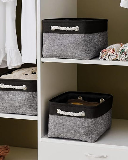 TheWarmHome Storage Basket for Organizing - 1 Pack 14x10x6.7 inch Collapsible Storage Bins for Shelves, Dog Toy Bin for Closet Organizer laundry Gift Cloth Nursery (Grey & Black)