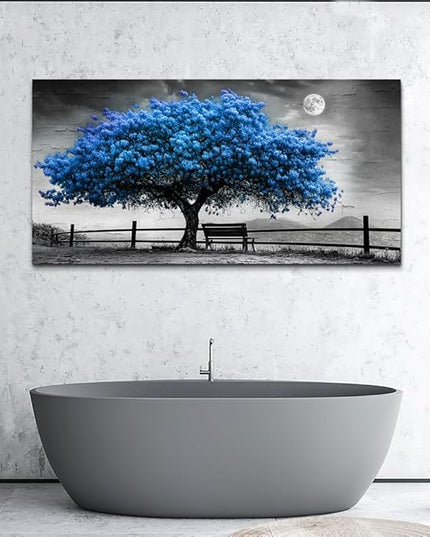 FUHAIHUA Canvas Wall Art For Living Room Wall Decor For Bedroom Office Wall Decoration Black And White Landscape Painting Blue Tree Pictures Artwork Room Aesthetic Home Decor 20x40 In