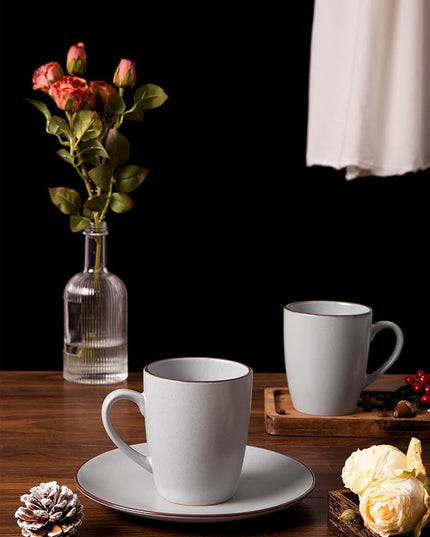 famiware Venus Coffee Mugs for 6, 14 oz Mug Set, Dringking Cup with Handle for Coffee, Tea, Cocoa, Milk, Ligth Gray