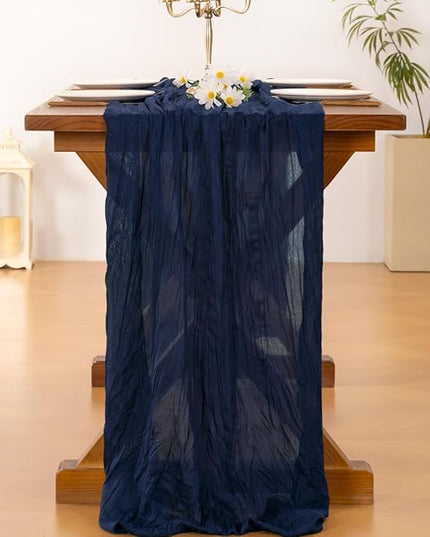 Socomi 3pcs Navy Blue Christmas Cheesecloth Table Runner Boho Rustic Gauze 120 inch 10FT Cheese Cloth Runner for Wedding Party Baby Shower Birthday Home Decor Holiday Decorations