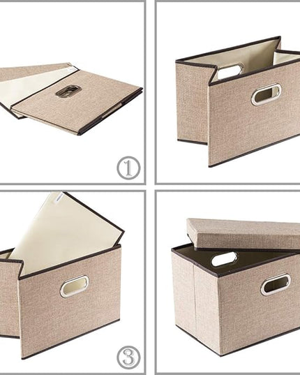 PRANDOM Collapsible Storage Cubes with Lids [3-Pack] Jute Fabric Foldable Storage Boxes Organizer Containers Baskets Bins with Cover for Home Bedroom Closet Office Nursery (14.9x9.8x9.8)