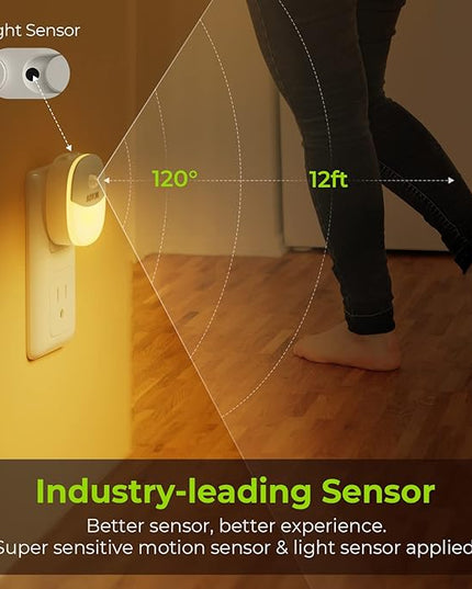 AUVON Plug in Night Light with Motion Sensor and Dusk to Dawn Sensor, Mini Warm White LED Nightlight with 1-50 lm Adjustable Brightness for Bathroom, Hallway, Stairs, Bedroom, Kitchen, 4 Packs