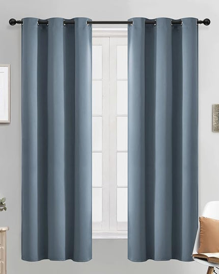 Yakamok Light Blocking Room Darkening Thermal Curtain Panels Blackout Curtains Solid Grommet Top Window Drapes for Bedroom/Living Room(38x63 Inch, Stone Blue, 2 Panels)
