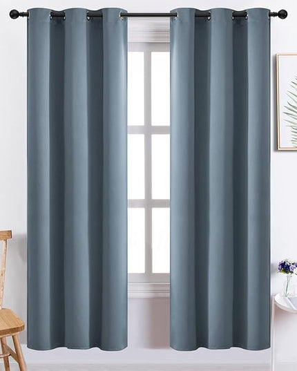 Yakamok Blackout Curtains Room Darkening Thermal Insulated with Grommet Window Curtain for Bedroom/Living Room(38Wx72L inch, Stone Blue, 2 Panels)