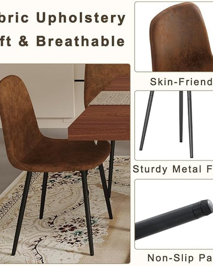 FURNITO Walnut Dining Table Set for 6, 71" Wood Kitchen Table Set with 6 Suede Nap Fabric Chairs, Modern Rectangular Dining Room Table and Chairs Set for Home, Kitchen, or Living Room