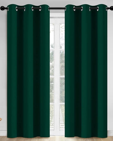Yakamok Dark Green Blackout Curtains for Bedroom, Light Blocking Window Treatment Drapes Solid Grommet Top Curtains for Living Room,42W x 84L,2 Panels