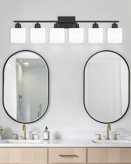 6-Light Black Vanity Lights for Bathroom, Modern Bathroom Vanity Lighting Fixtures Over Mirror, Bathroom Light Fixtures for Bathroom Mirror, Living Room, Hallway, Vanity Table, E26 Base