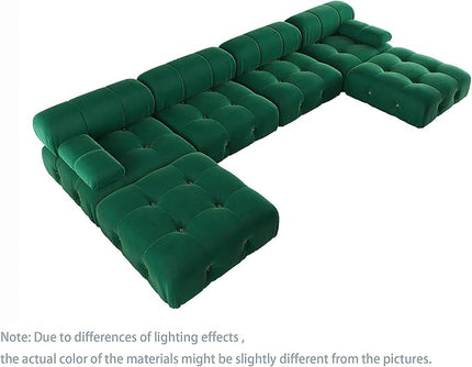 JACH 138" Convertible Modular Sectional Couch, U-Shaped Minimalist Velvet Sofas, Mid-Century Modern Comfy Sectional Couches with Chaise Ottomans for Living Room Office Apartment (Green)