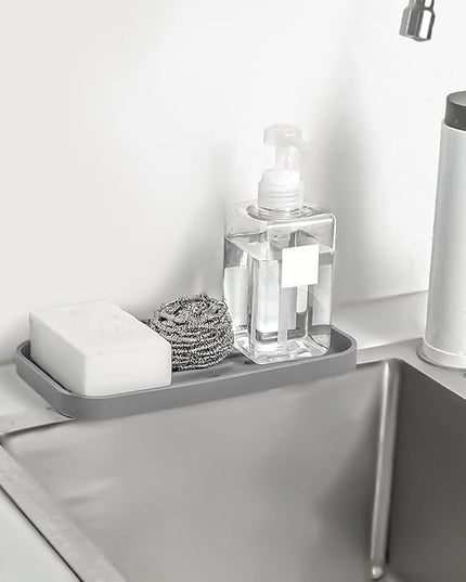 Silicone Kitchen Sink Organizer Tray for Multiple Usage,Eco-Friendly Sponges Holder for Kitchen Bathroom Counter or Sink,Dish Soap Dispenser,Scrubber,Bottle,Cup (Grey, 10"×5.3")