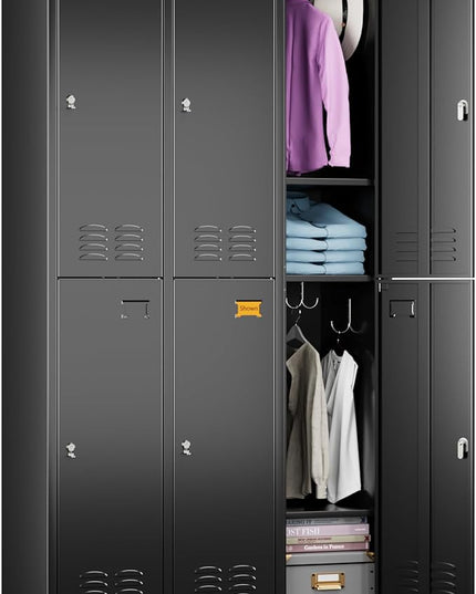 Aobabo Upgrade Metal Storage Locker for Employees, 6 Doors Steel Storage Locker with 18 Hooks for Office Gym School, Industrial Storage with 6 Shelves, Assembly Required, Black