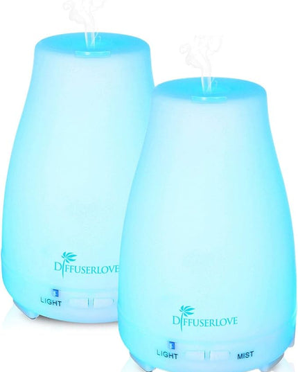 Diffuserlove 2 Pack 200ml Essential Oil Diffuser Ultrasonic Aromatherapy Diffuser Cool Mist Humidifiers with 7 Color LED Lights & Waterless Auto Shut-Off for Home Office Kitchen Bedroom