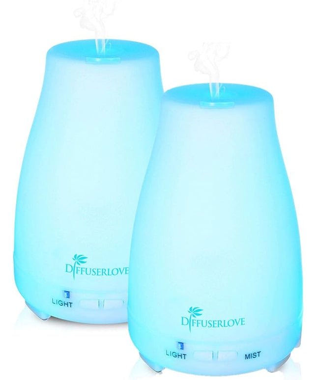 Diffuserlove 2 Pack 200ml Essential Oil Diffuser Ultrasonic Aromatherapy Diffuser Cool Mist Humidifiers with 7 Color LED Lights & Waterless Auto Shut-Off for Home Office Kitchen Bedroom