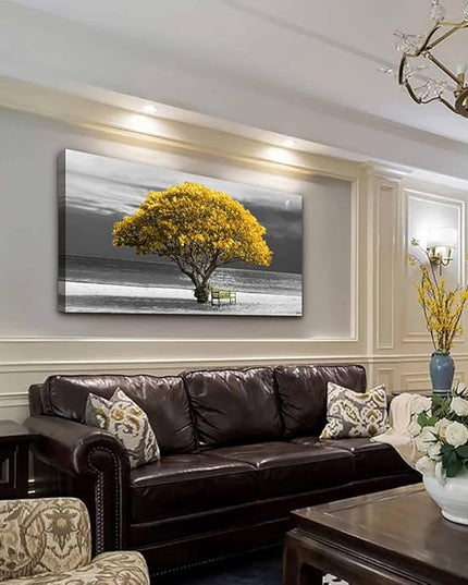 Wapluam Large Canvas Wall Art For Living Room Wall Decor For Office Bedroom Wall Decoration Mural Black And White Landscape Wall Paintings Yellow Trees Framed Pictures Artwork Home Decor 30X60 in