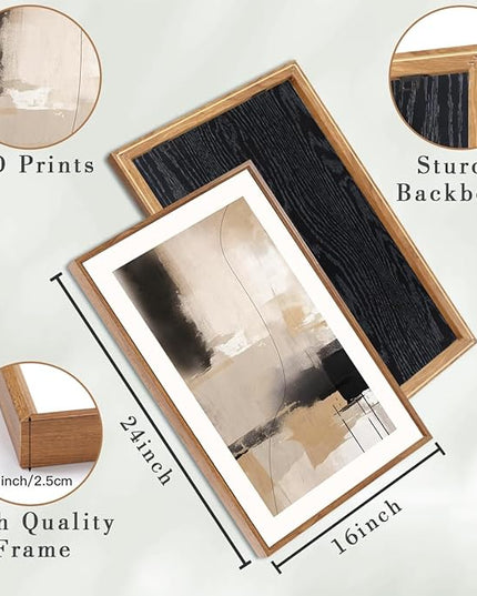 ANHUIB Neutral Abstract Wall Art Beige Modern Wall Decor 16x24 Inch Minimalist Black Paintings Set of 3 for Living Room Bedroom Dining Room
